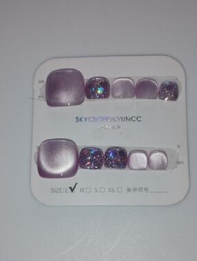 SkyCloud&Yuncc Lavender Pearl & Glitter Press-On Toe Nails